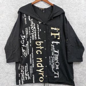 Jane & John Pullover Womens Sz L Black Hooded Graphic Drawstring Casual Baggy